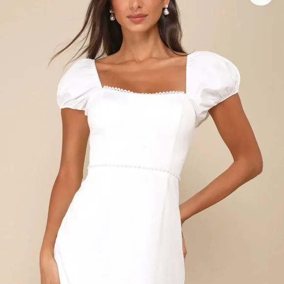 Lulu's White Asymmetrical Puff Sleeve Mini Dress - Picture 3 of 3